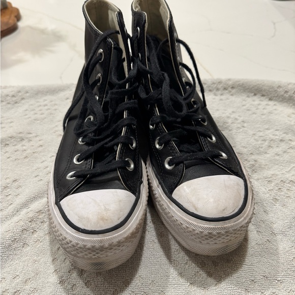 Converse Black High-Top Leather Platform Sneakers - Picture 3 of 8